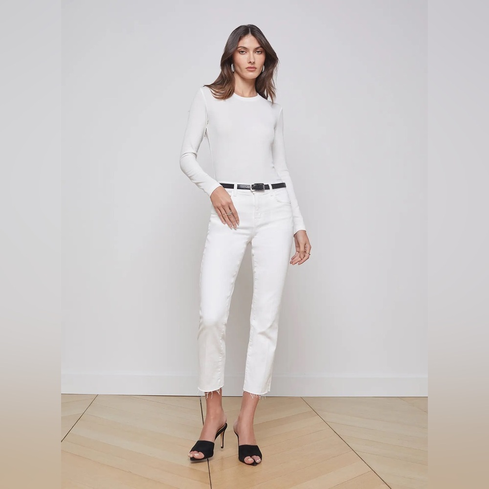 L'AGENCE Sada High Rise Slim Leg Cropped Jeans in Blanc White, size 29